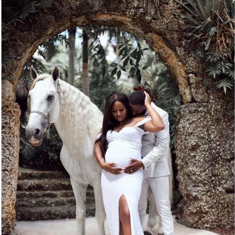 Elegant White High Low Maternity Dress